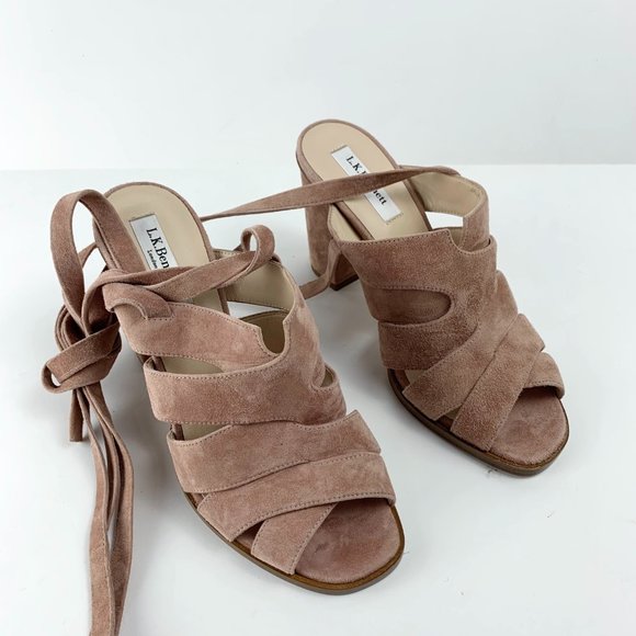 L.K. Bennett Seline Pink Suede Strap Tie Sandals - Picture 2 of 16